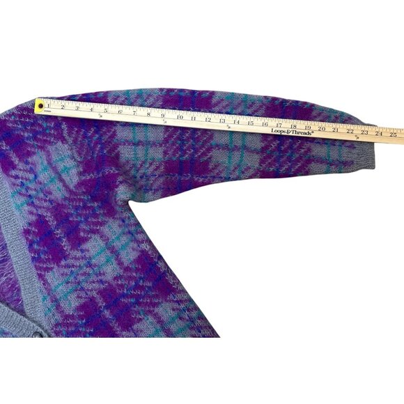 Vtg Pappagallo 90's Men's S Eclectic Grandpa Plaid Mohair Wool Cardigan Sweater - Picture 9 of 10